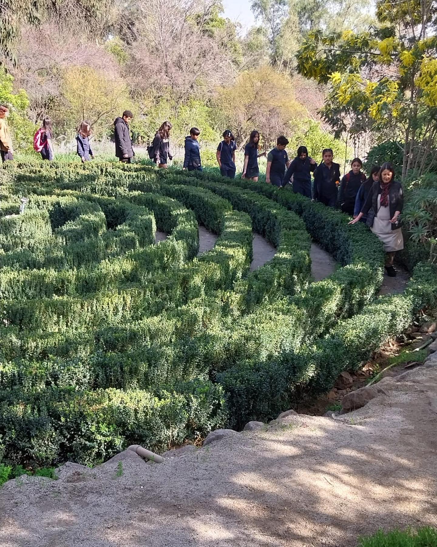 A group of people in the background of the Labyrinth.