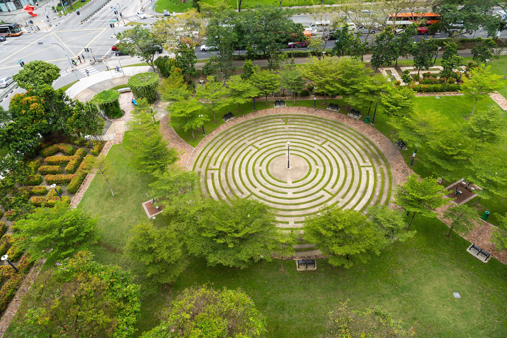 Aerial view of all three mazes