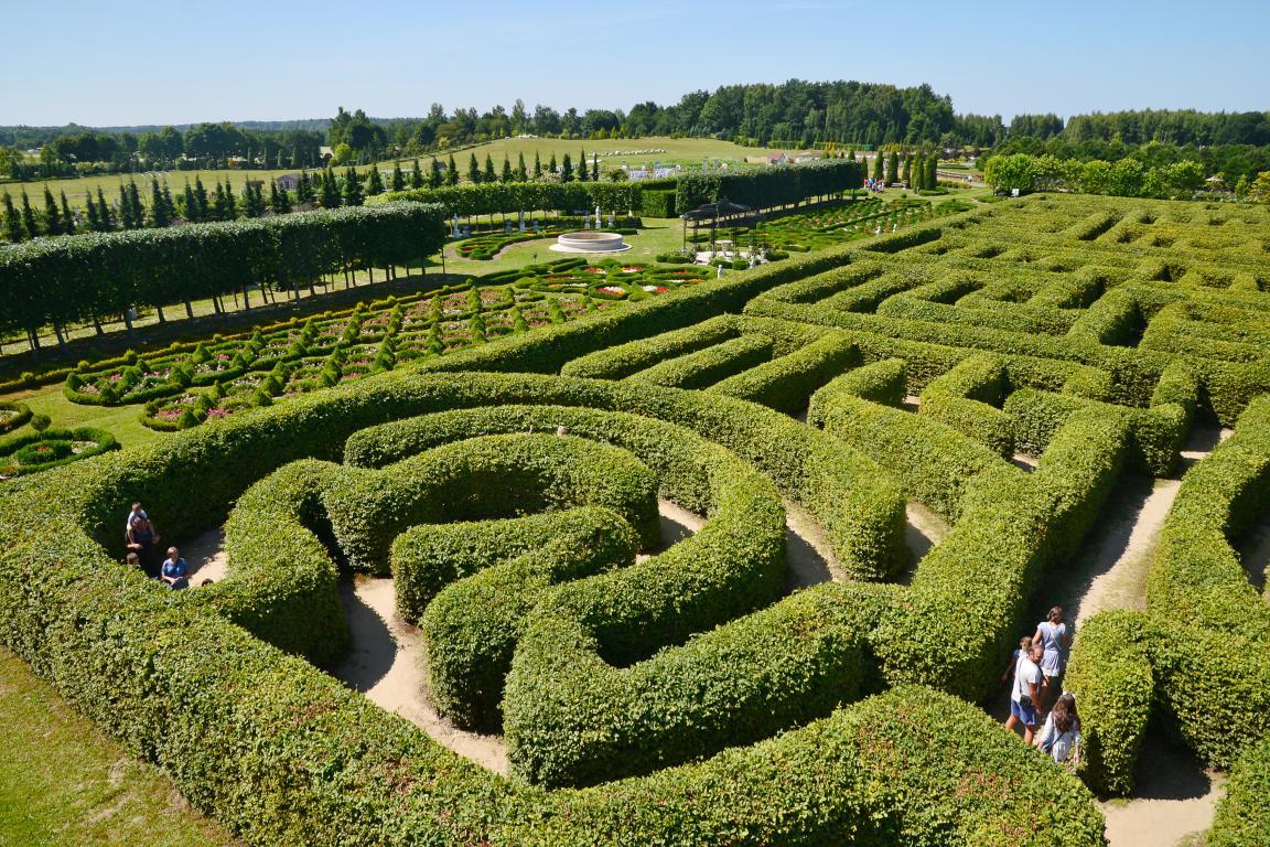 Closer view of the pathways with people in the maze
